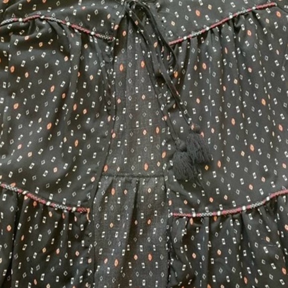 Star Scene Black Floral Peasant‎ Blouse Ruffle Sleeves Boho Cottagecore Size L - Picture 7 of 13